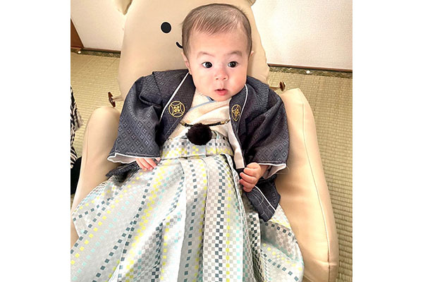 男の子用 ベビー着物 羽織袴セット(グレー)