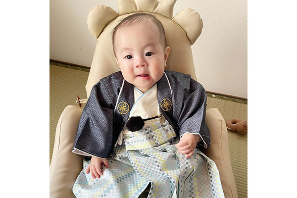 男の子用 ベビー着物 羽織袴セット（グレー）